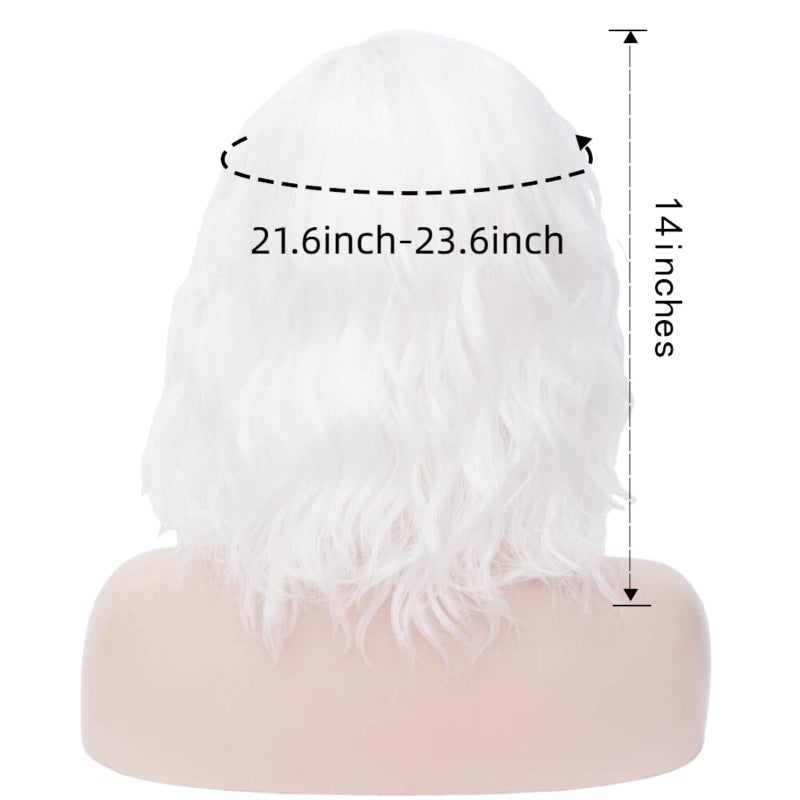 Cying Lin Short Bob Wavy Curly Wig White Wig For Women Cosplay Halloween Wigs Heat Resistant Bob Party Wig Include Wig Cap (White) - Image 4